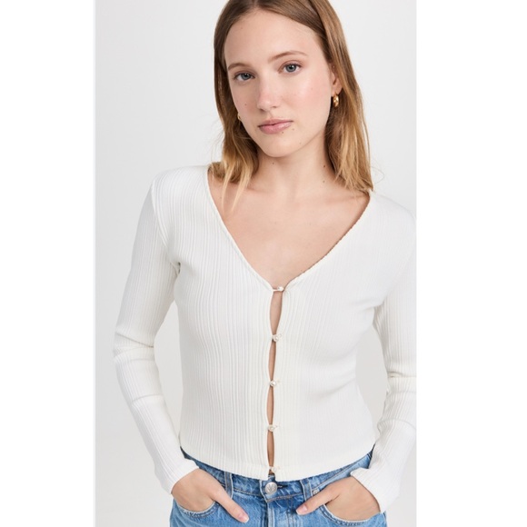 Vince Ribbed Cardigan with Pearl Buttons v neck white size Small - Picture 1 of 8